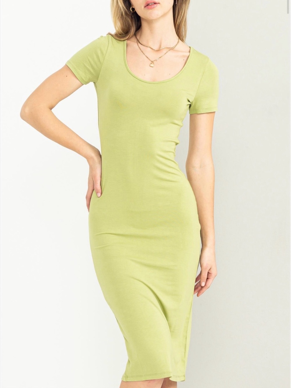 HYFVE Light Green Scoop Neck Short Sleeve Midi Dress - NWT - Small - Picture 2 of 6